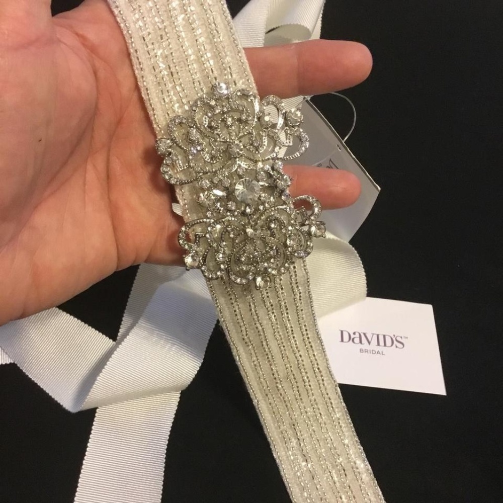 Ivory Rhinestone Beaded Grosgrain Sash